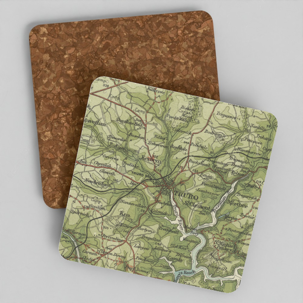 Truro historic map coaster, Bartholomew Half-Inch, 1903