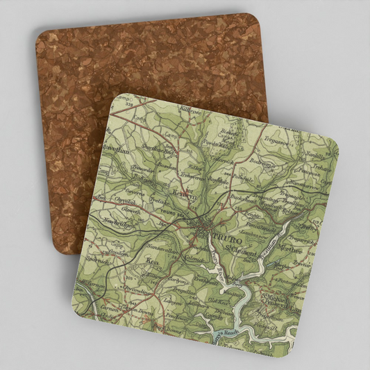 Truro historic map coaster, Bartholomew Half-Inch, 1903