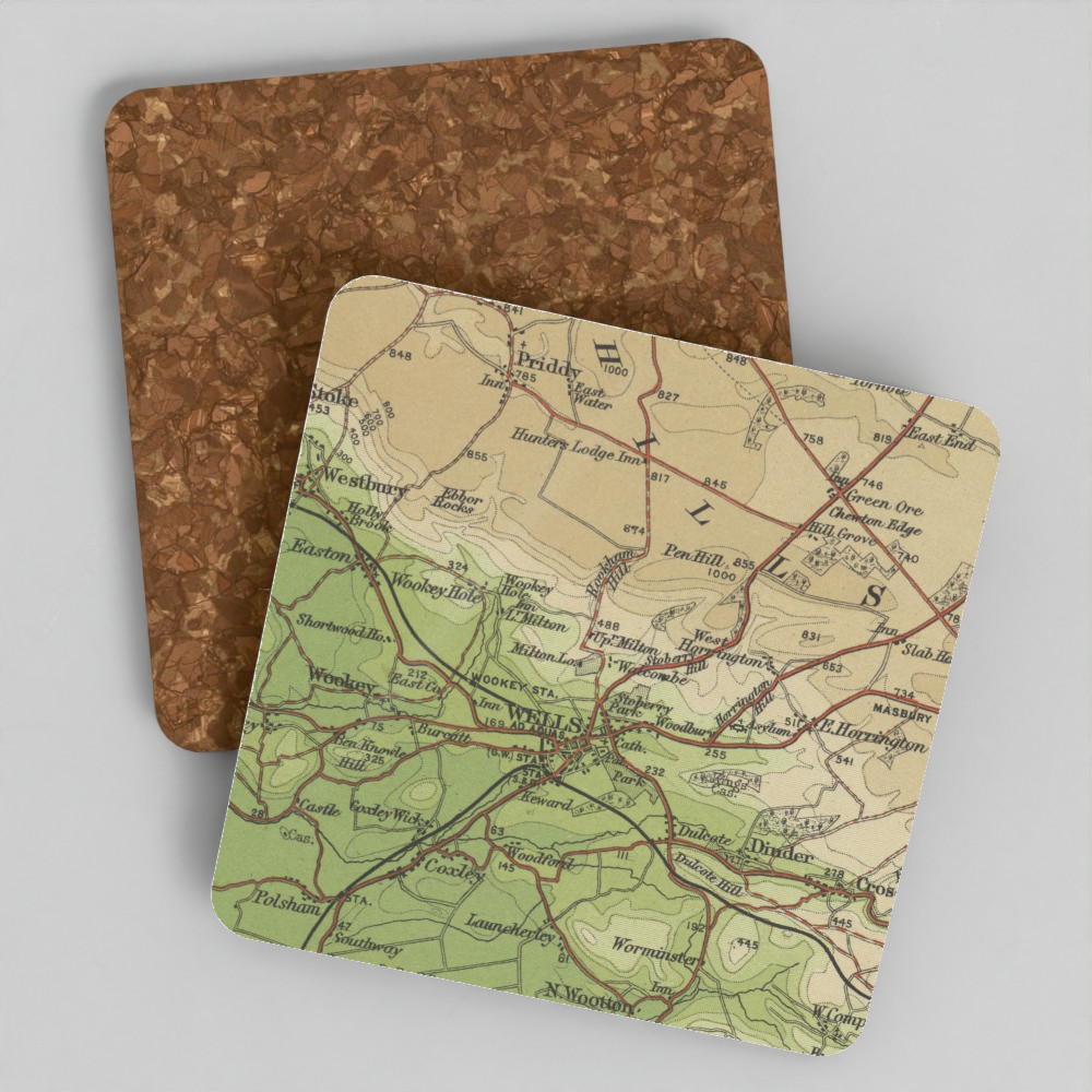 Wells historic map coaster, Bartholomew Half-Inch, 1904