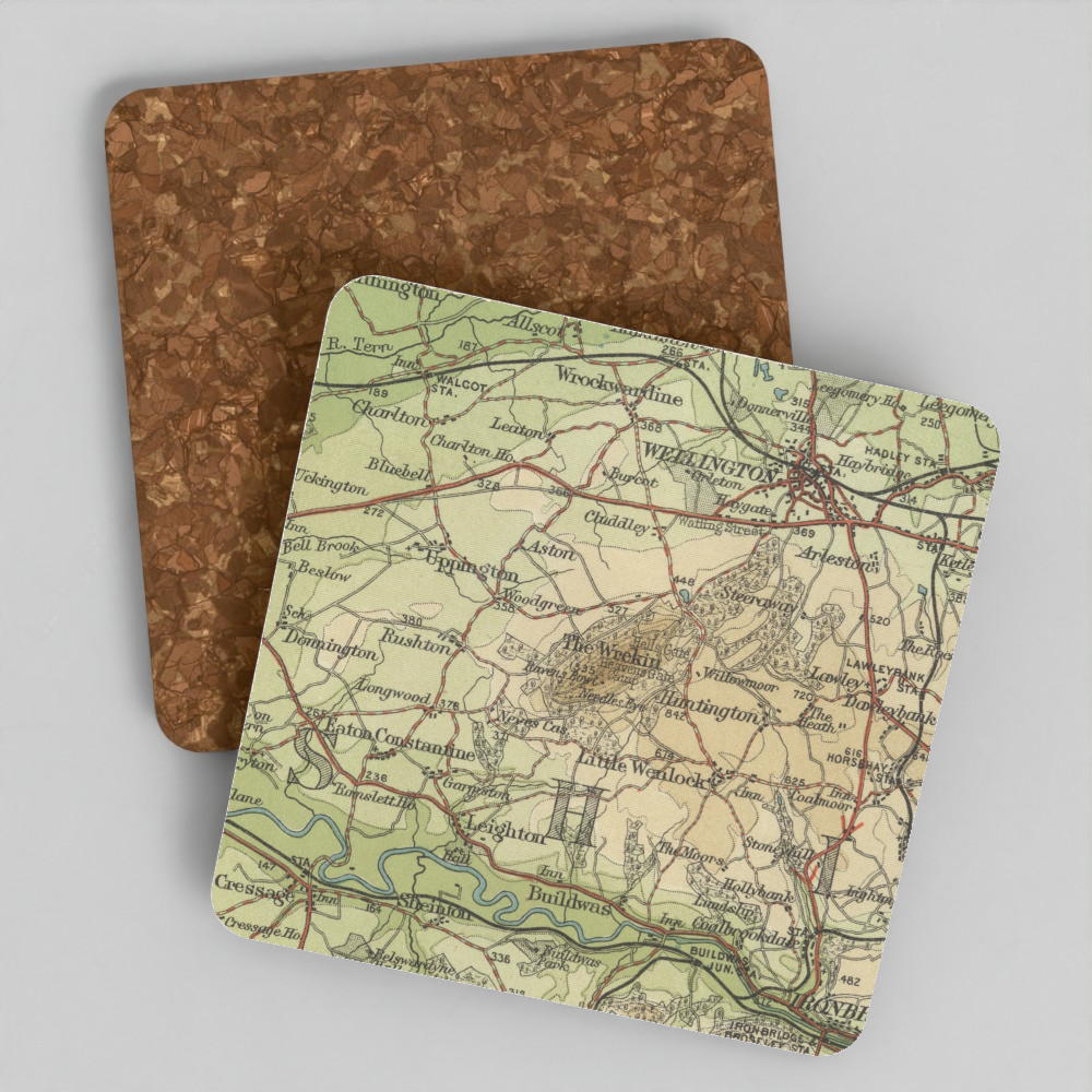 The Wrekin historic map coaster, Bartholomew Half-Inch, 1903