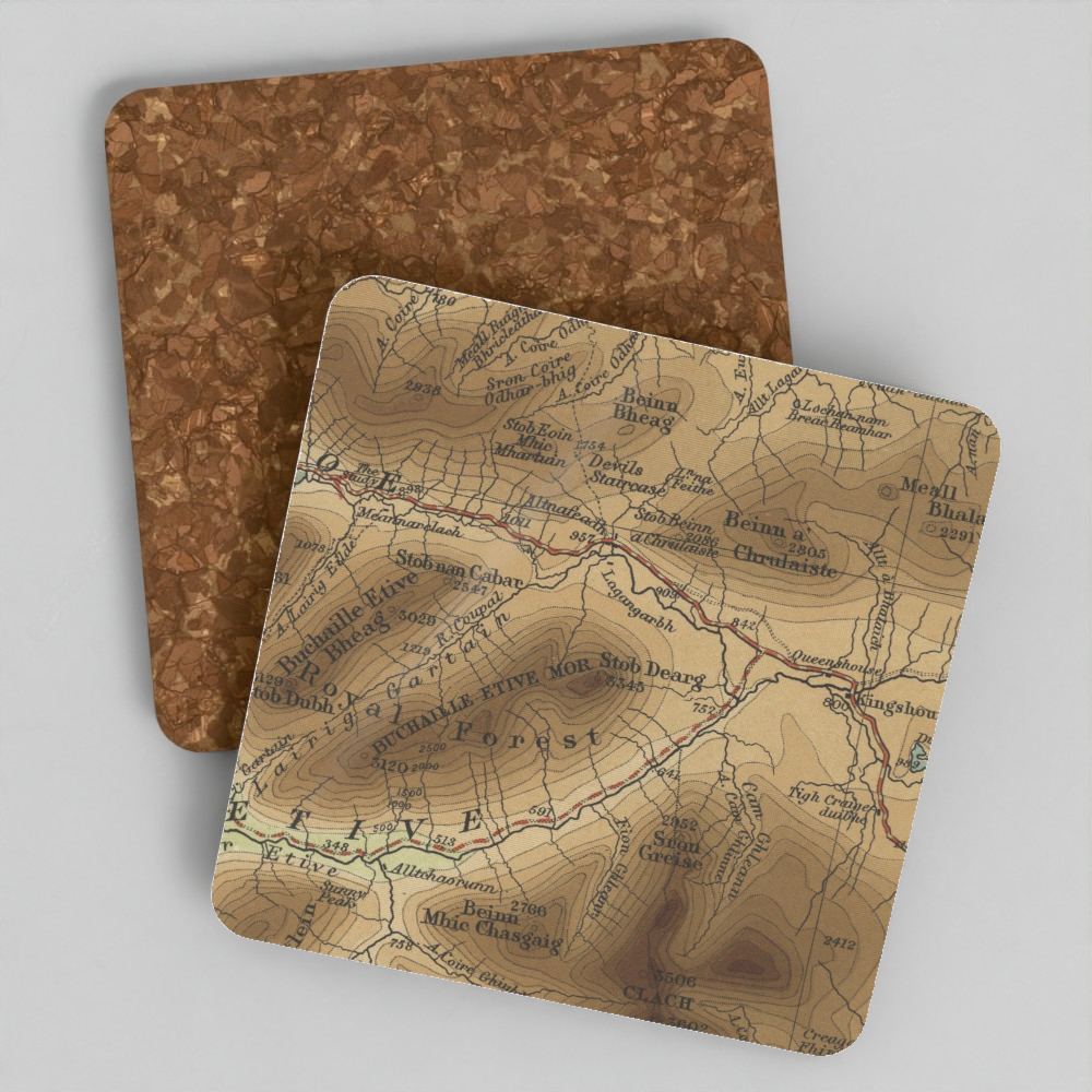 Buachaille Etive Mòr historic map coaster, Bartholomew Half-Inch, 1903