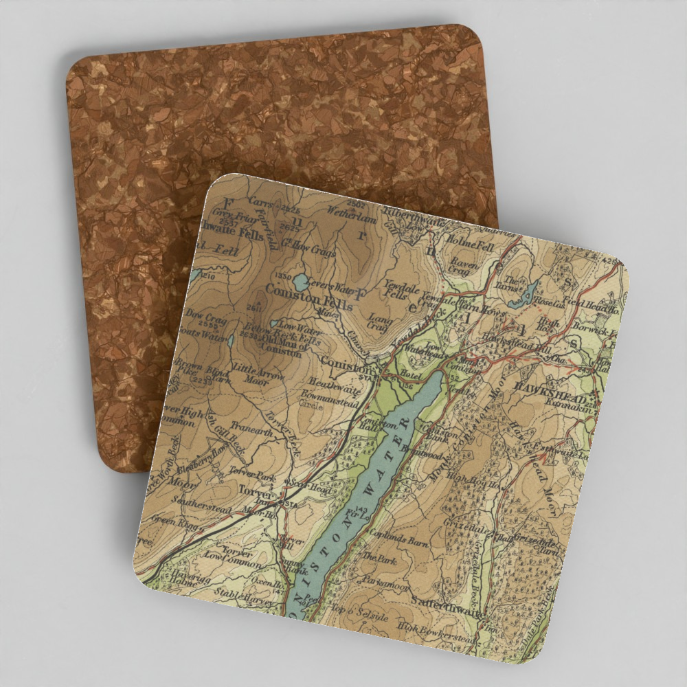 Coniston Water historic map coaster, Bartholomew Half-Inch, 1903