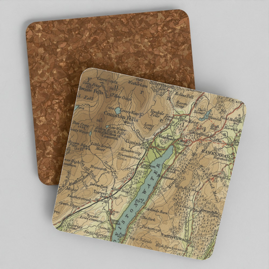Coniston Water historic map coaster, Bartholomew Half-Inch, 1903
