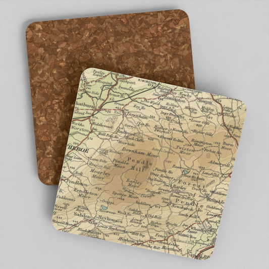Pendle Hill historic map coaster, Bartholomew Half-Inch, 1906