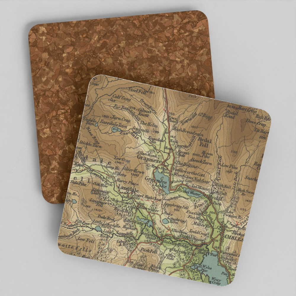 Grasmere historic map coaster, Bartholomew Half-Inch, 1903