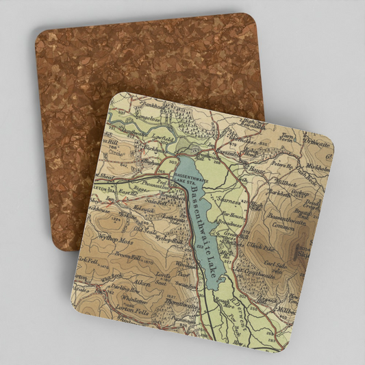 Bassenthwaite Lake historic map coaster, Bartholomew Half-Inch, 1903