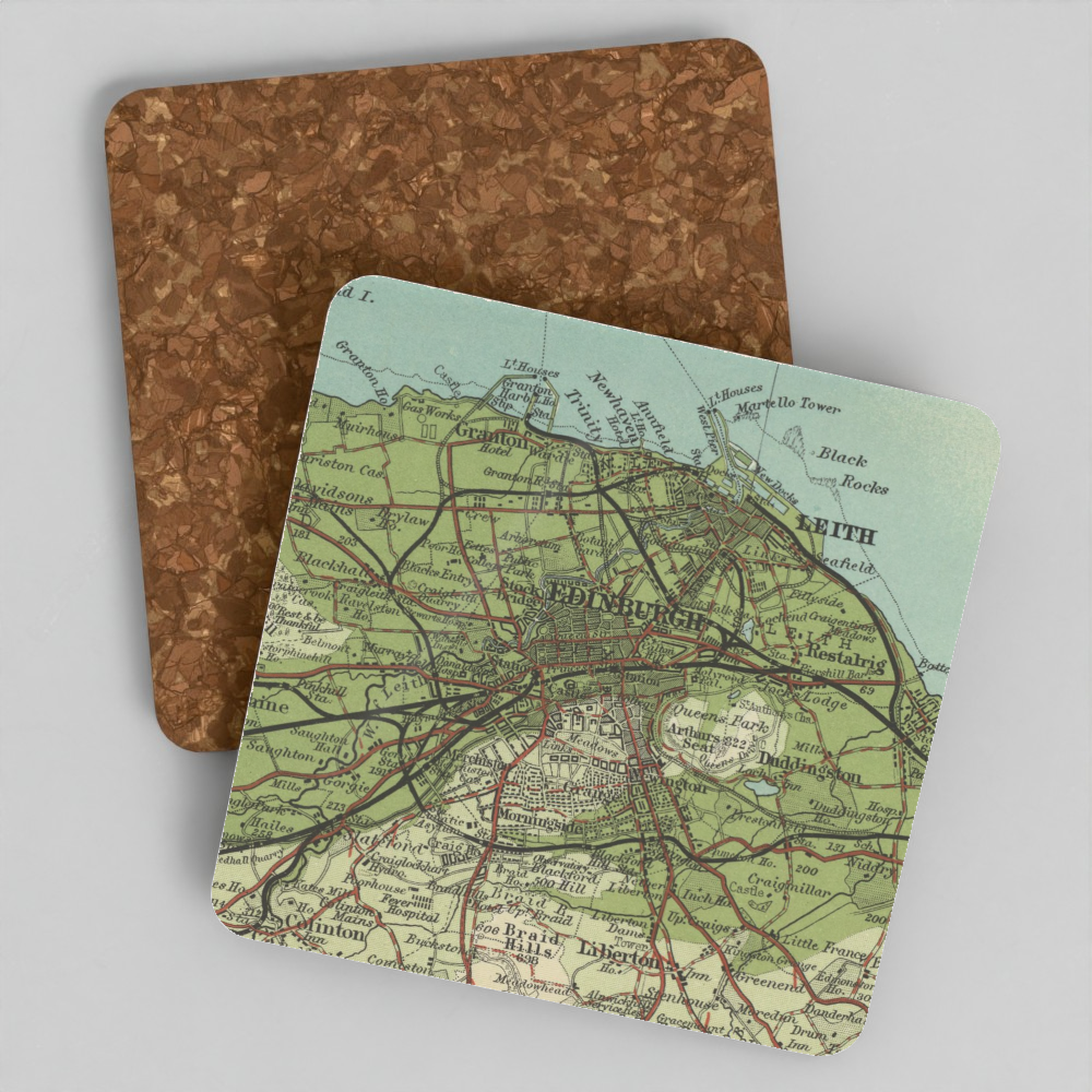 Edinburgh historic map coaster, Bartholomew Half-Inch, 1903