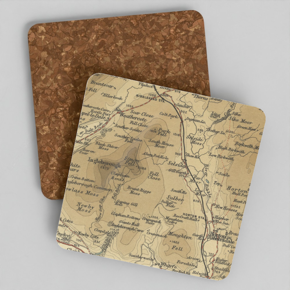 Ingleborough historic map coaster, Bartholomew Half-Inch, 1906