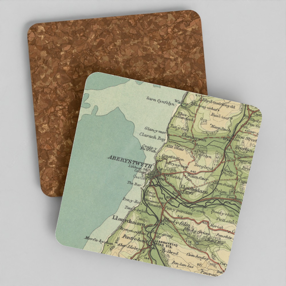 Aberystwyth historic map coaster, Bartholomew Half-Inch, 1905