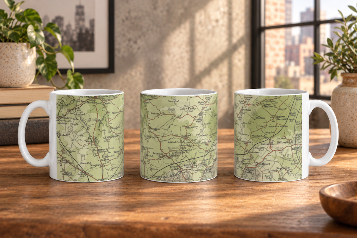 Milton Keynes historic map mug, Bartholomew Half-Inch, 1903