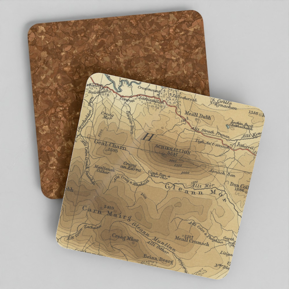 Schiehallion historic map coaster, Bartholomew Half-Inch, 1903