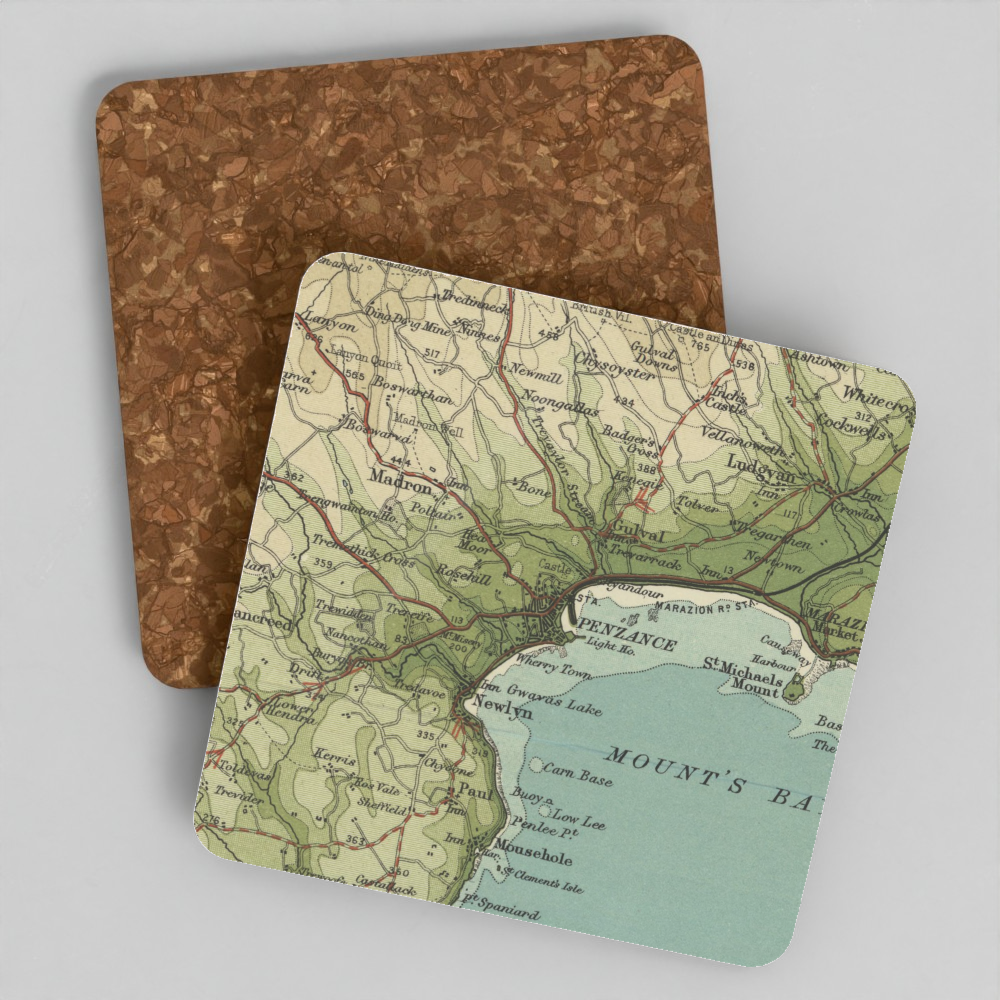 Penzance historic map coaster, Bartholomew Half-Inch, 1903