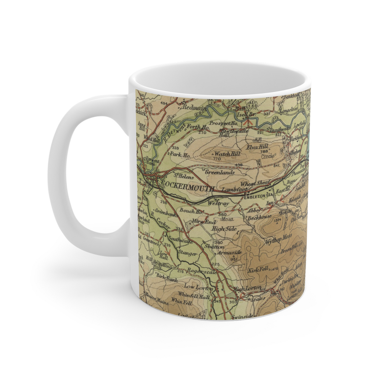 Bassenthwaite Lake historic map mug, Bartholomew Half-Inch, 1903