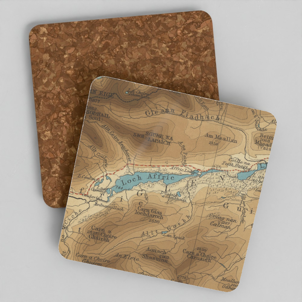 Loch Affric historic map coaster, Bartholomew Half-Inch, 1902