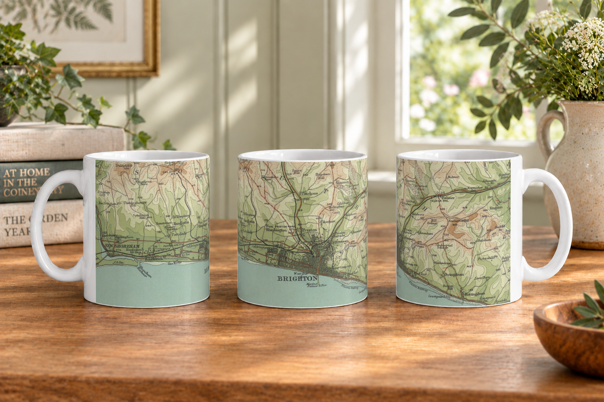 Brighton & Hove historic map mug, Bartholomew Half-Inch, 1902