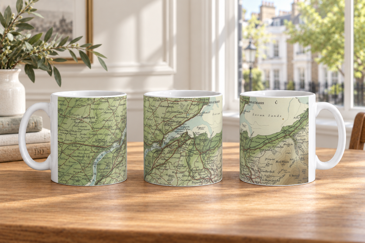 Bangor historic map mug, Bartholomew Half-Inch, 1904