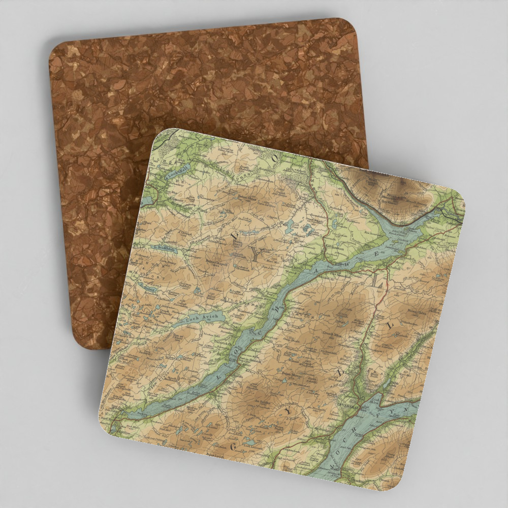 Loch Awe historic map coaster, Bartholomew Half-Inch, 1903