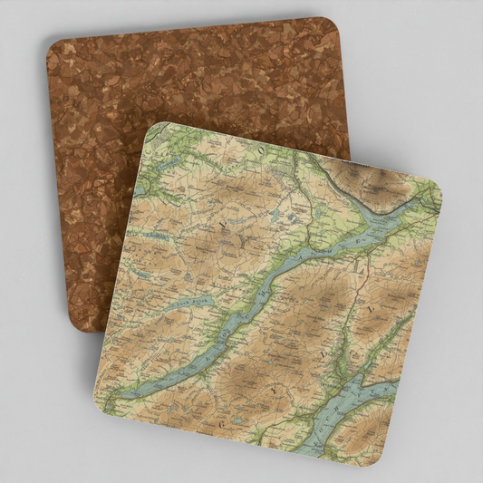 Loch Awe historic map coaster, Bartholomew Half-Inch, 1903