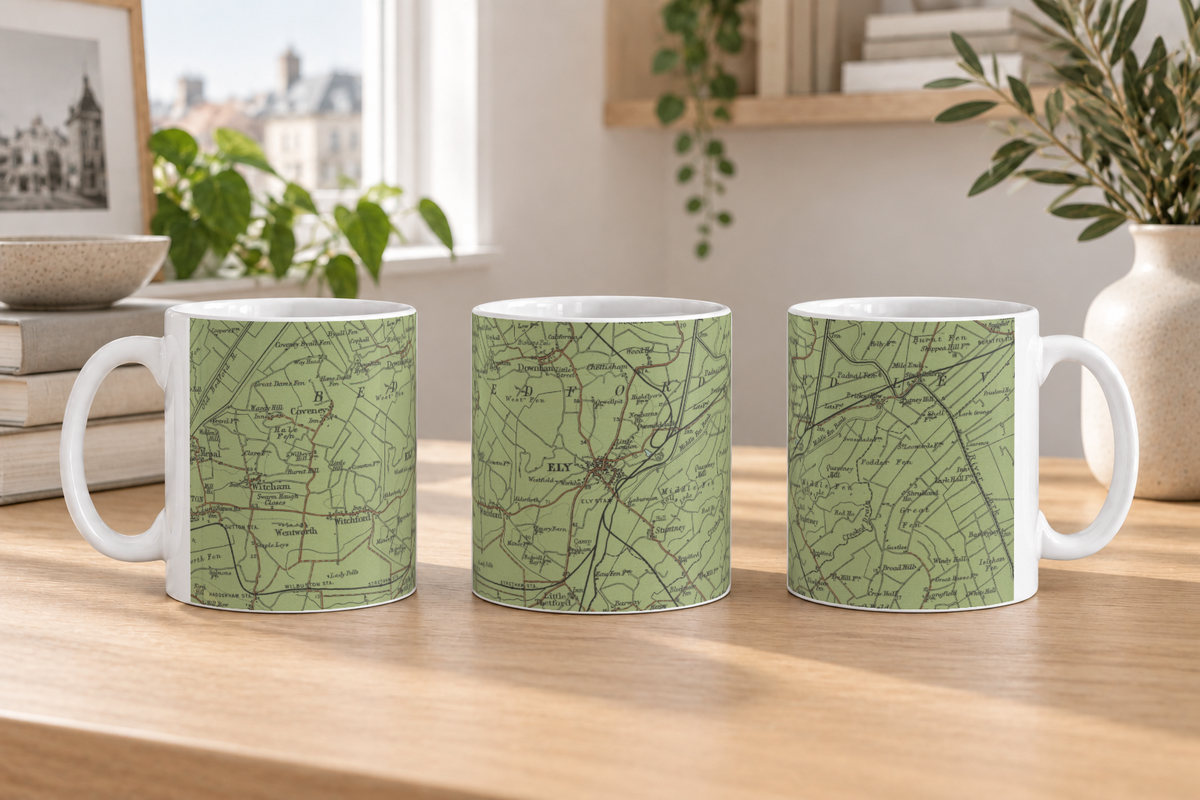 Ely historic map mug, Bartholomew Half-Inch, 1902