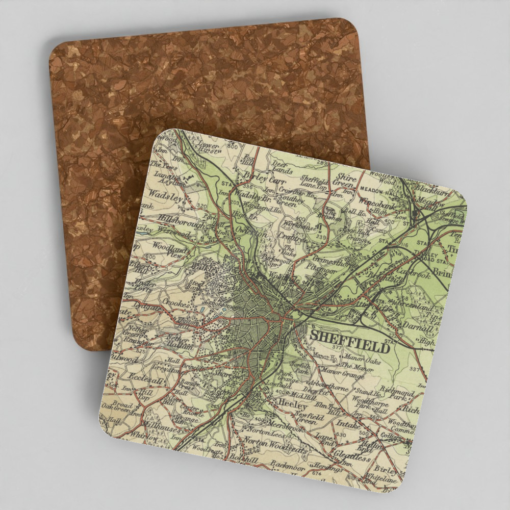Sheffield historic map coaster, Bartholomew Half-Inch, 1904