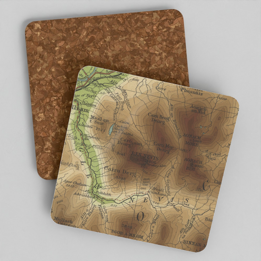 Ben Nevis historic map coaster, Bartholomew Half-Inch, 1904