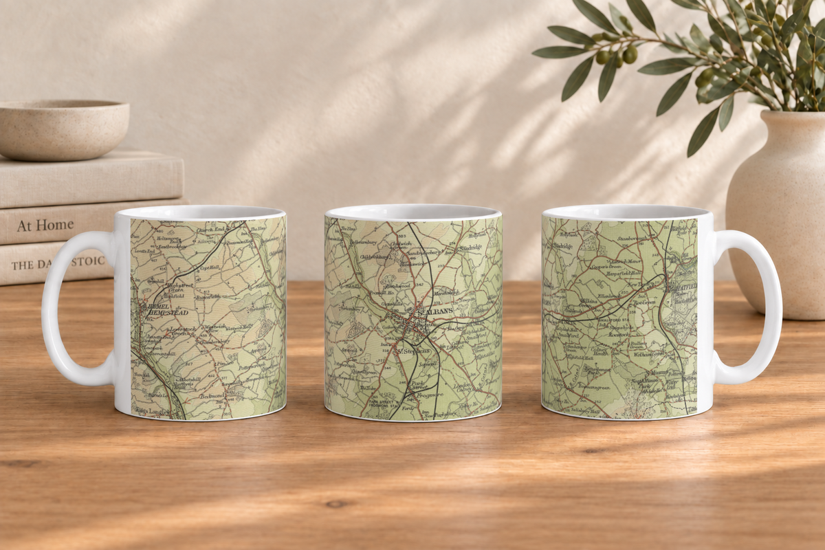 St Albans historic map mug, Bartholomew Half-Inch, 1903