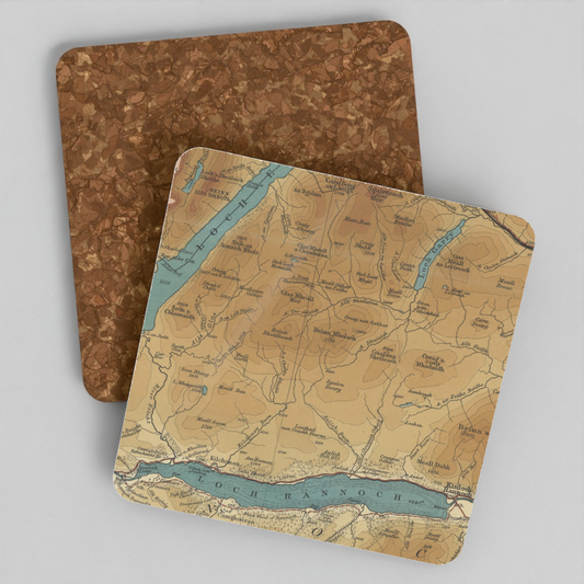 Loch Rannoch historic map coaster, Bartholomew Half-Inch, 1902