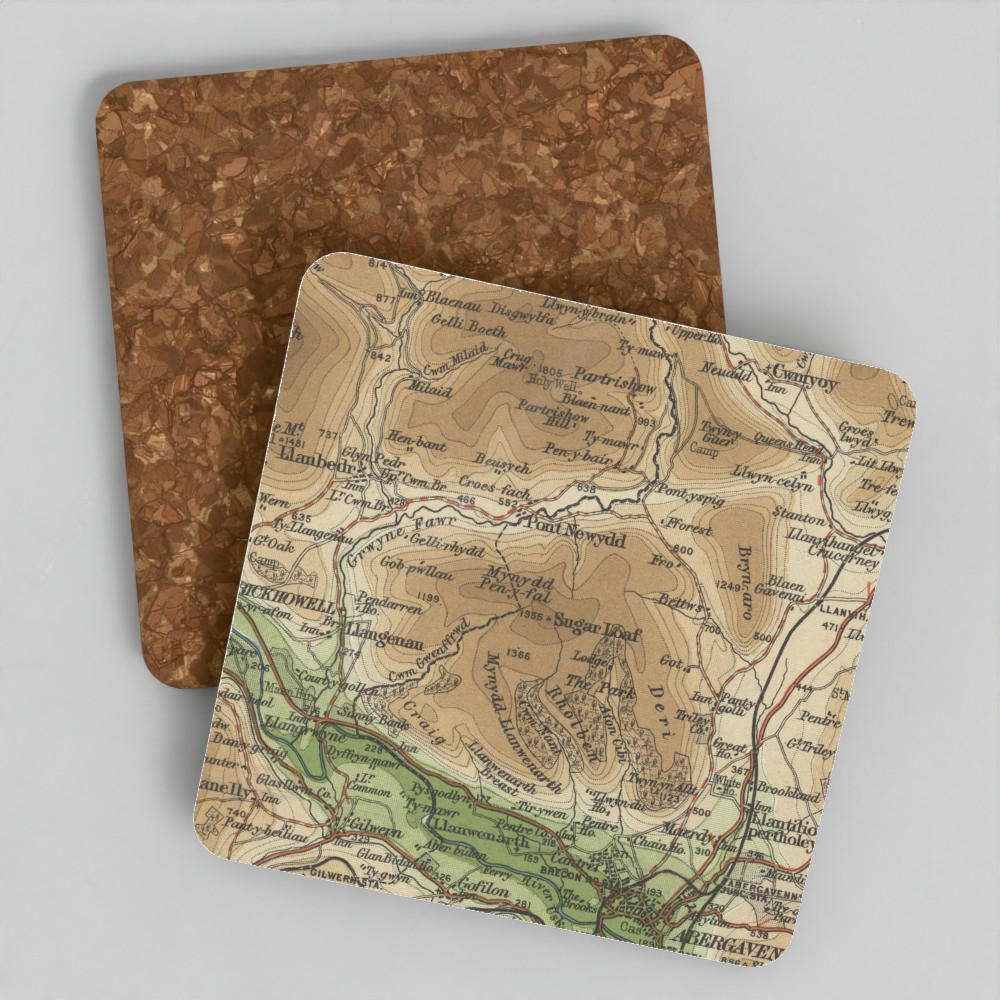 Sugar Loaf / Pen y Fal historic map coaster, Bartholomew Half-Inch, 1902