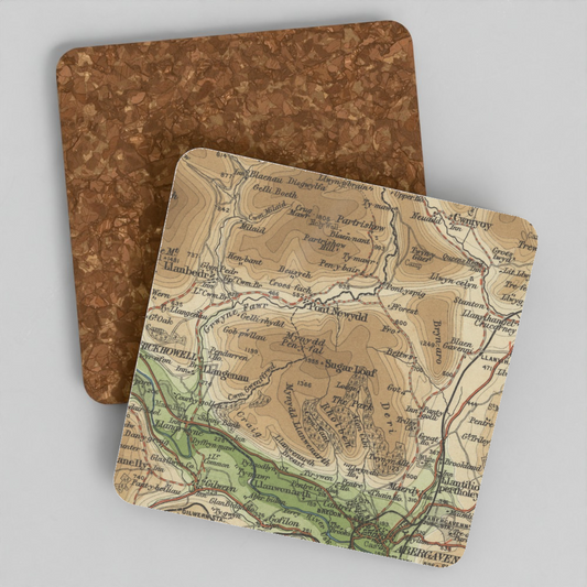 Sugar Loaf / Pen y Fal historic map coaster, Bartholomew Half-Inch, 1902