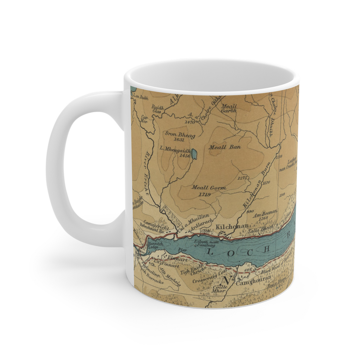 Loch Rannoch historic map mug, Bartholomew Half-Inch, 1902