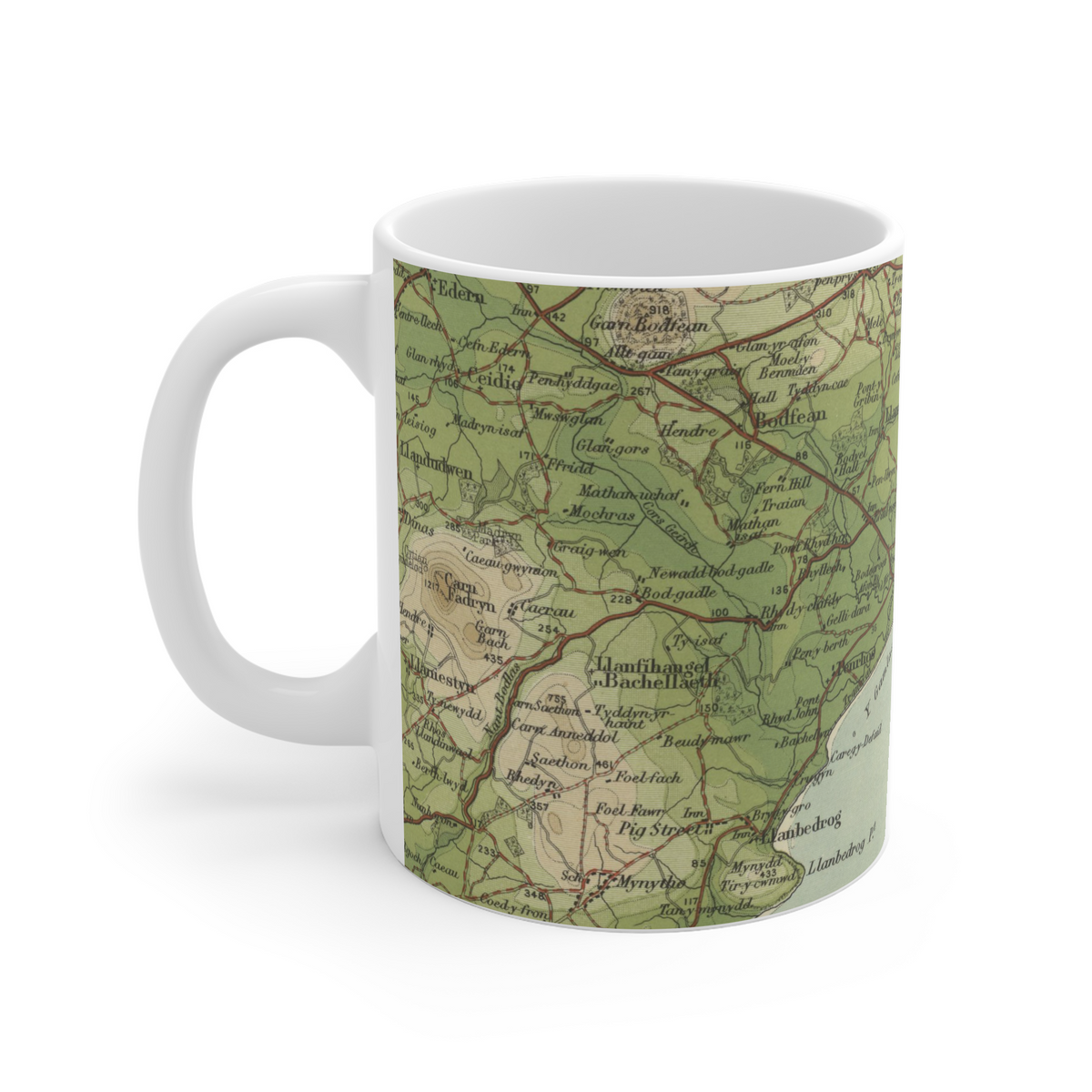 Pwllheli historic map mug, Bartholomew Half-Inch, 1904