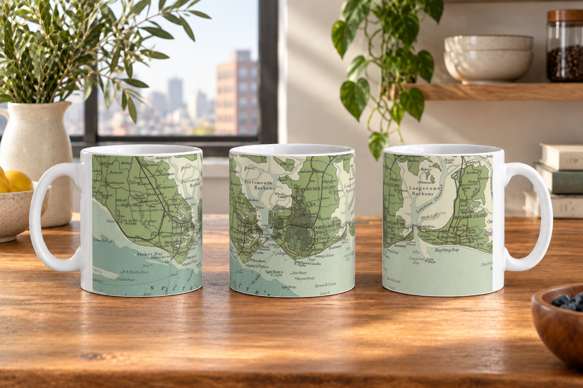 Portsmouth historic map mug, Bartholomew Half-Inch, 1902