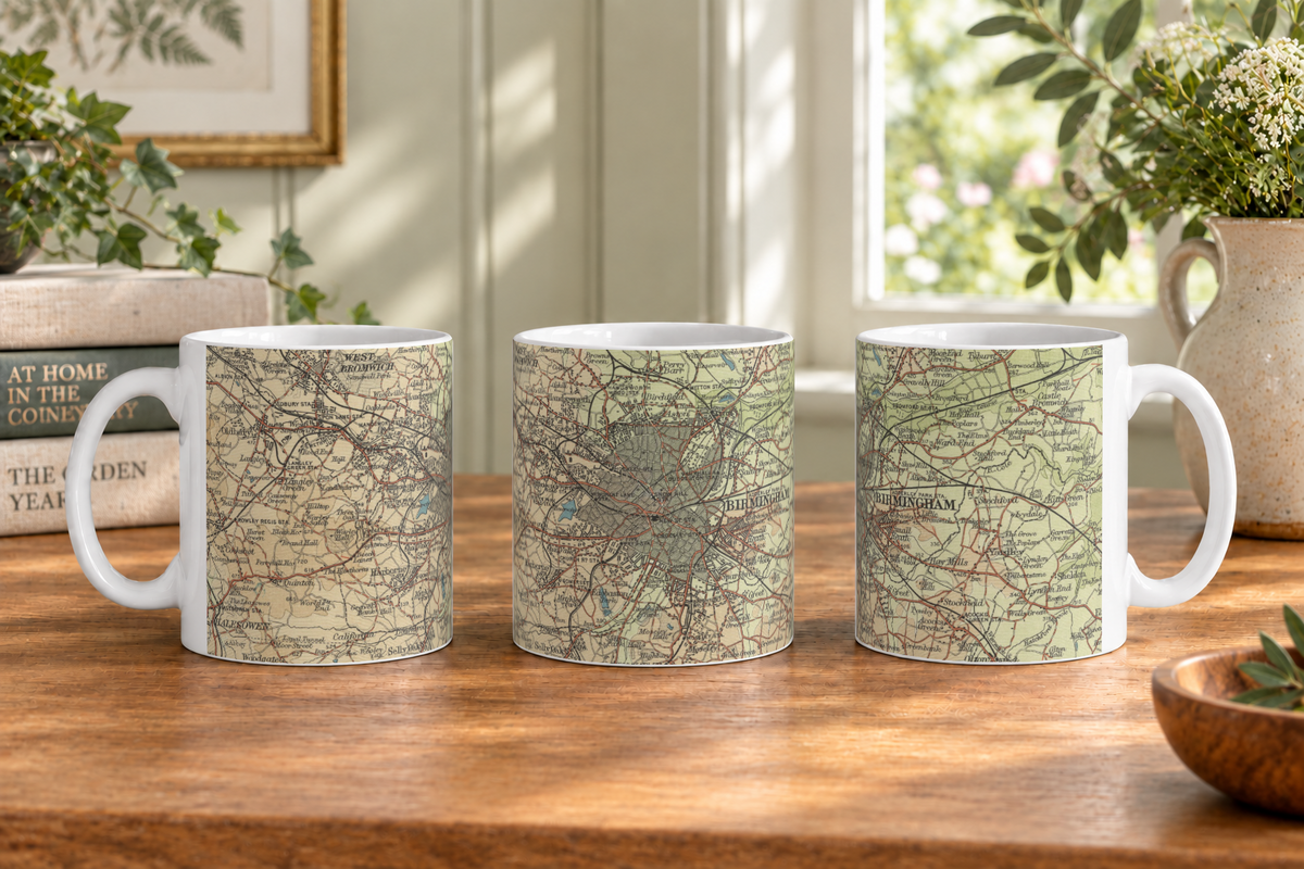 Birmingham historic map mug, Bartholomew Half-Inch, 1903