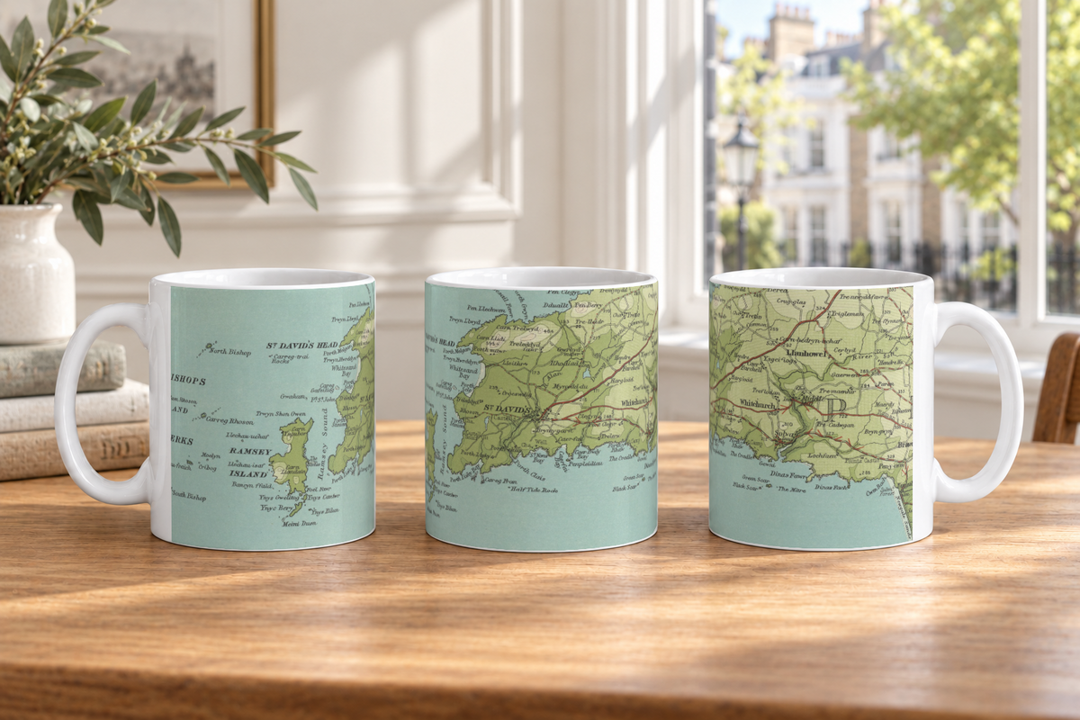 St Davids historic map mug, Bartholomew Half-Inch, 1903