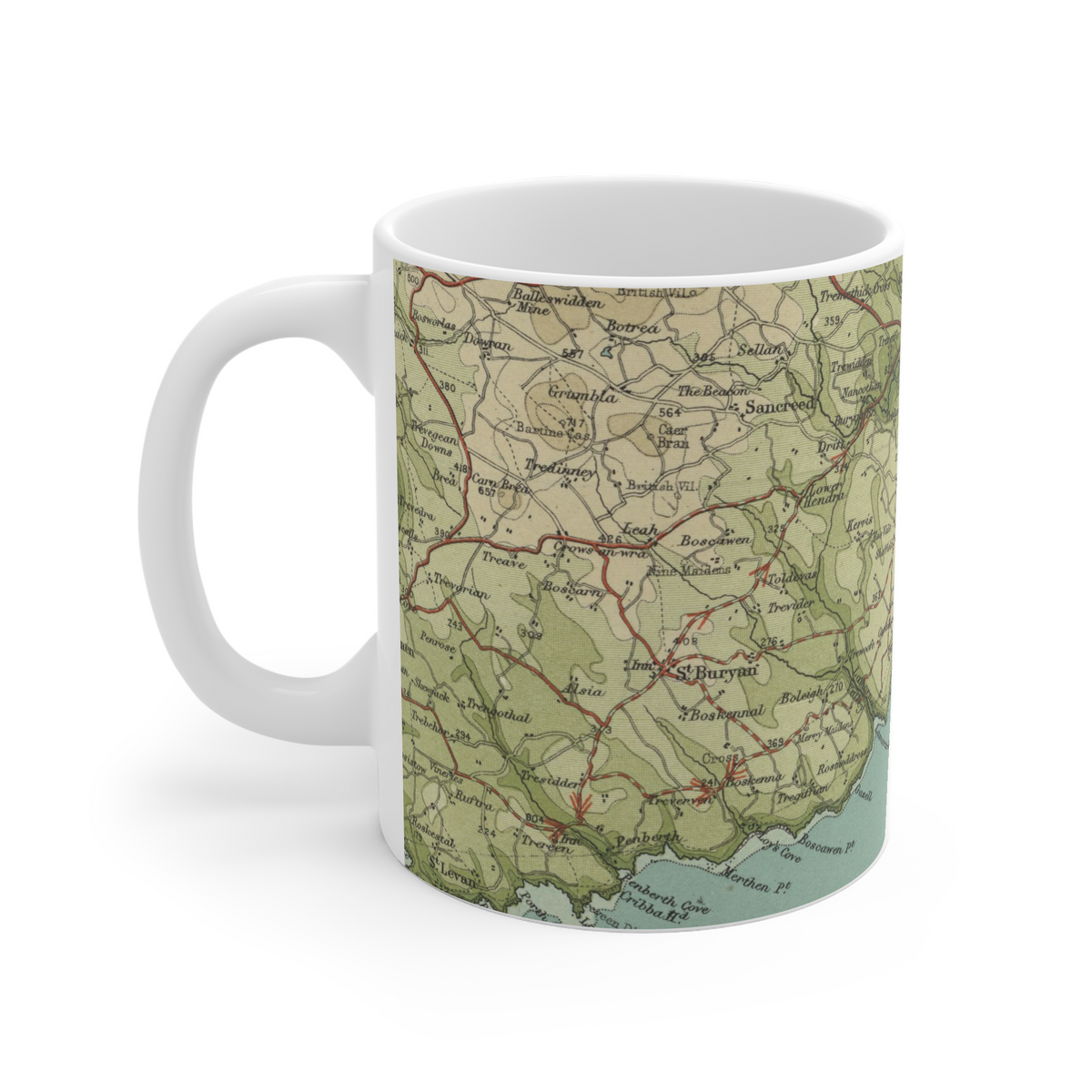 Mousehole historic map mug, Bartholomew Half-Inch, 1903
