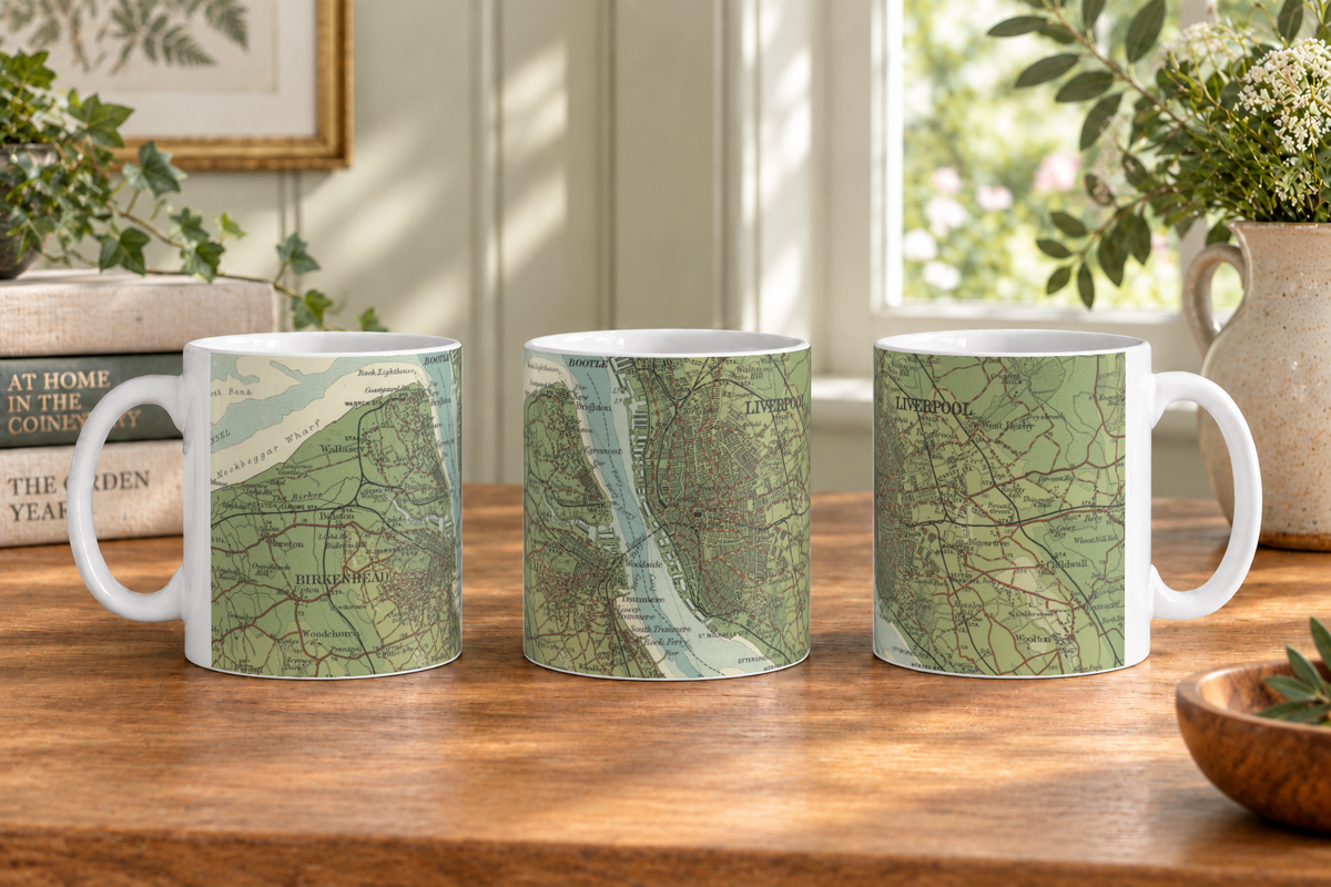 Liverpool historic map mug, Bartholomew Half-Inch, 1904