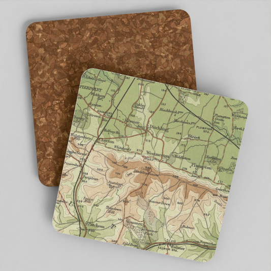Ditchling Beacon historic map coaster, Bartholomew Half-Inch, 1902