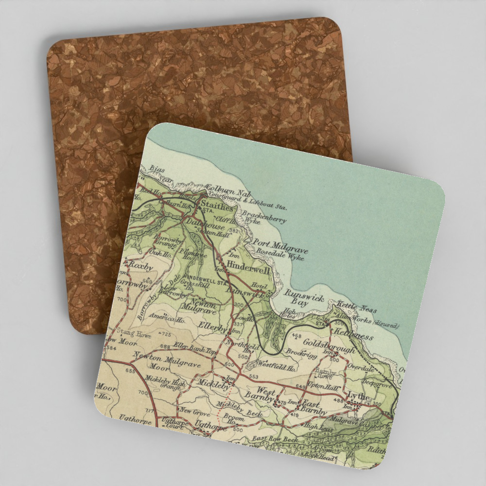 Runswick Bay historic map coaster, Bartholomew Half-Inch, 1903