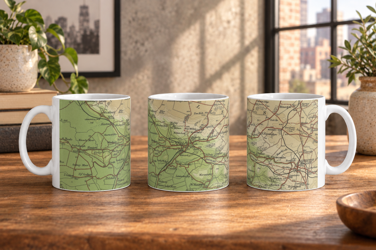 Wells historic map mug, Bartholomew Half-Inch, 1904