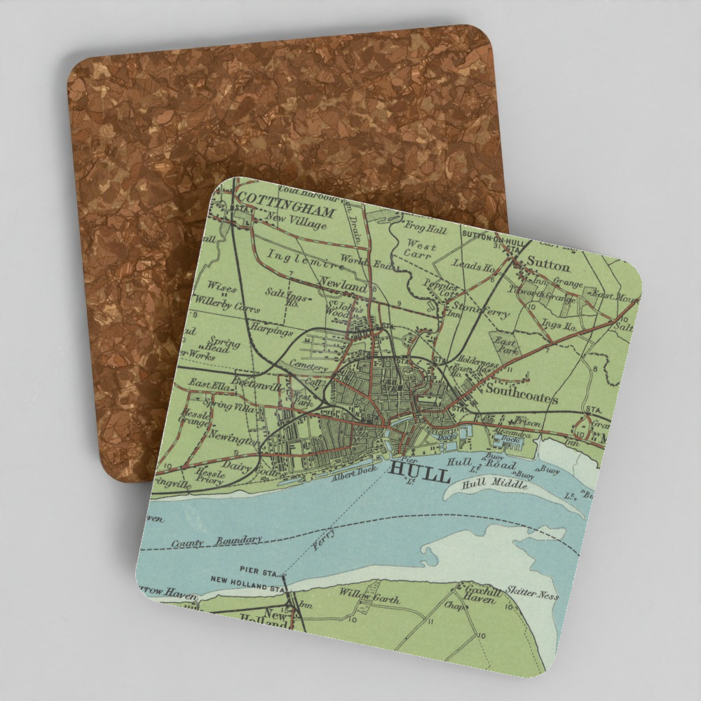 Kingston-upon-Hull historic map coaster, Bartholomew Half-Inch, 1902