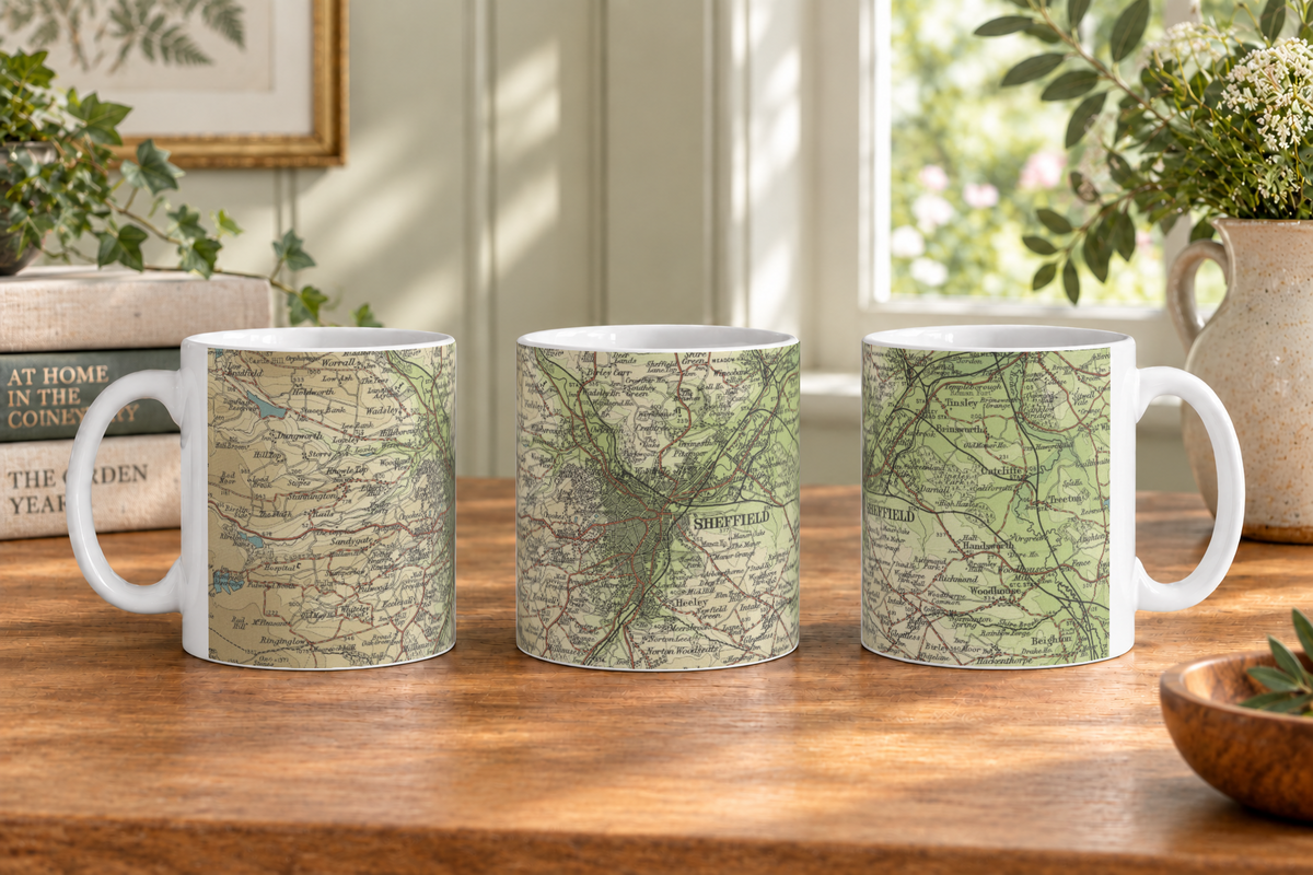 Sheffield historic map mug, Bartholomew Half-Inch, 1904