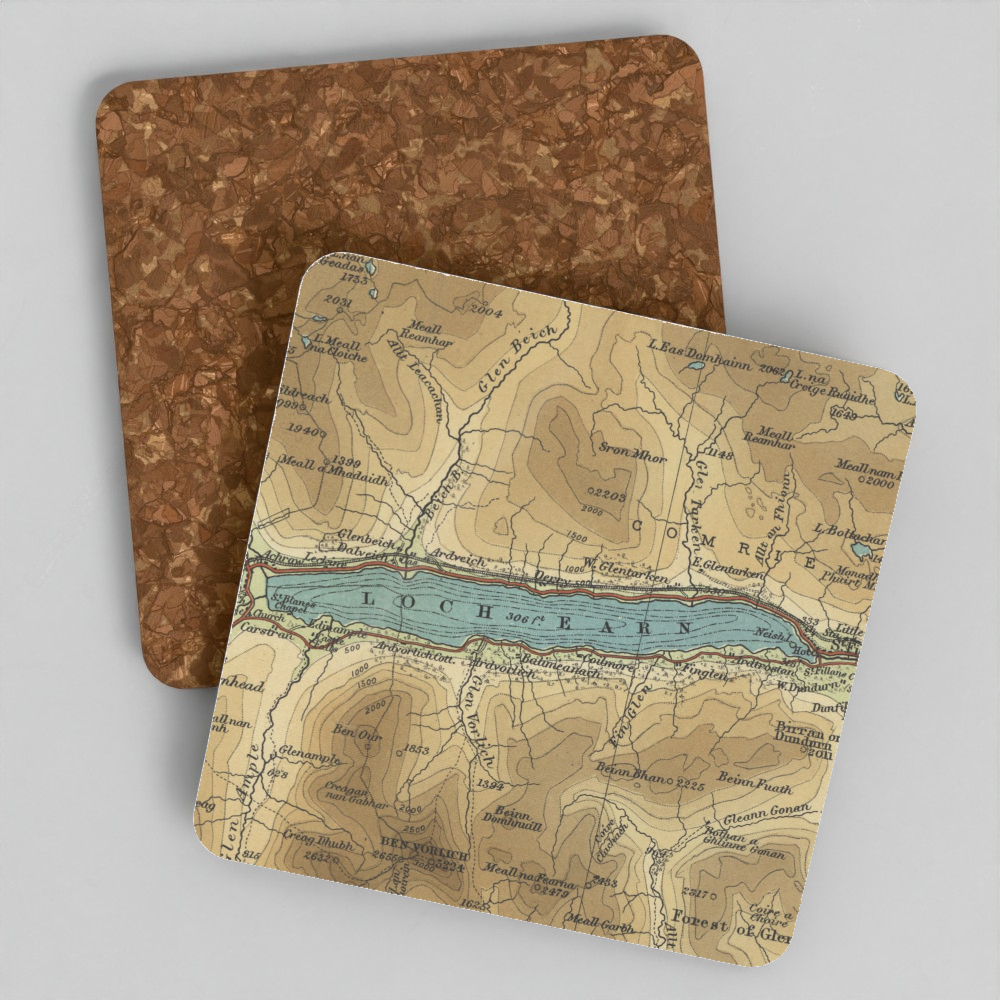 Loch Earn historic map coaster, Bartholomew Half-Inch, 1903