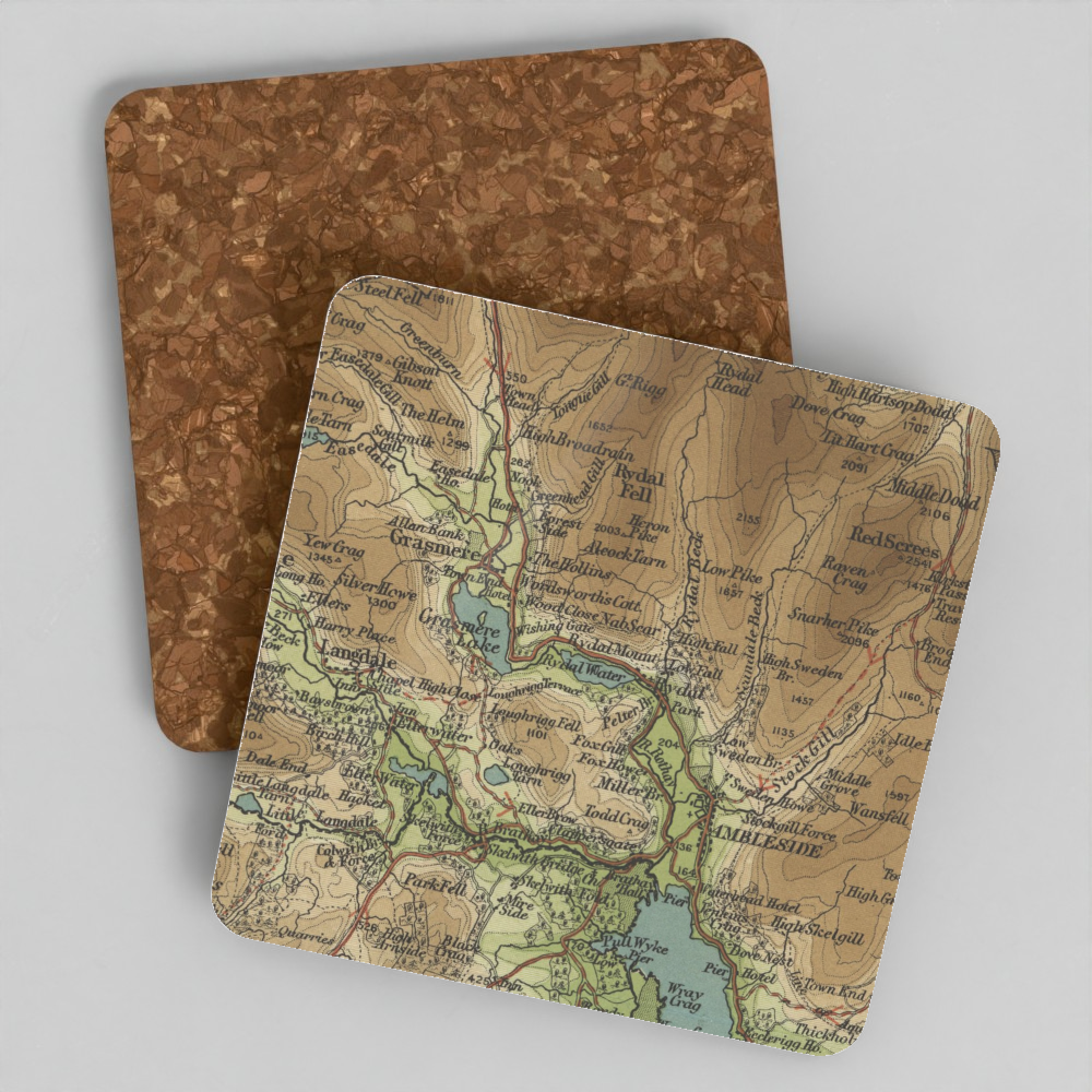 Rydal Water historic map coaster, Bartholomew Half-Inch, 1903
