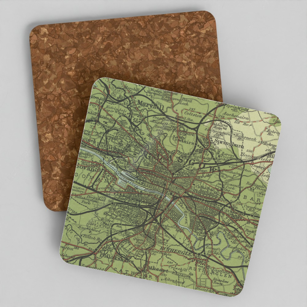 Glasgow historic map coaster, Bartholomew Half-Inch, 1903