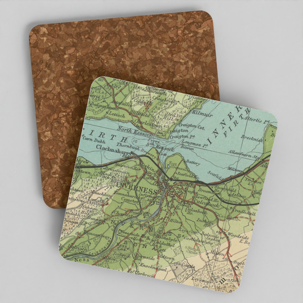 Inverness historic map coaster, Bartholomew Half-Inch, 1903