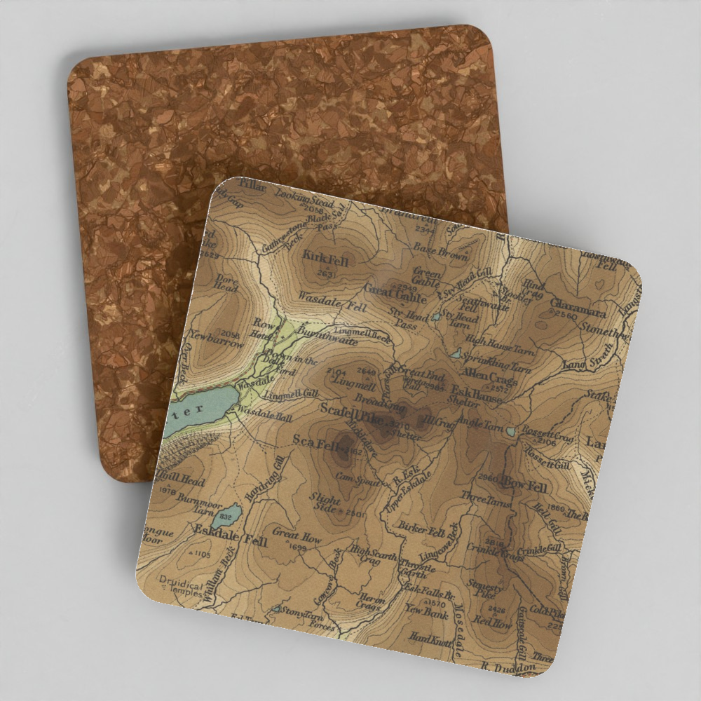Scafell Pike historic map coaster, Bartholomew Half-Inch, 1903