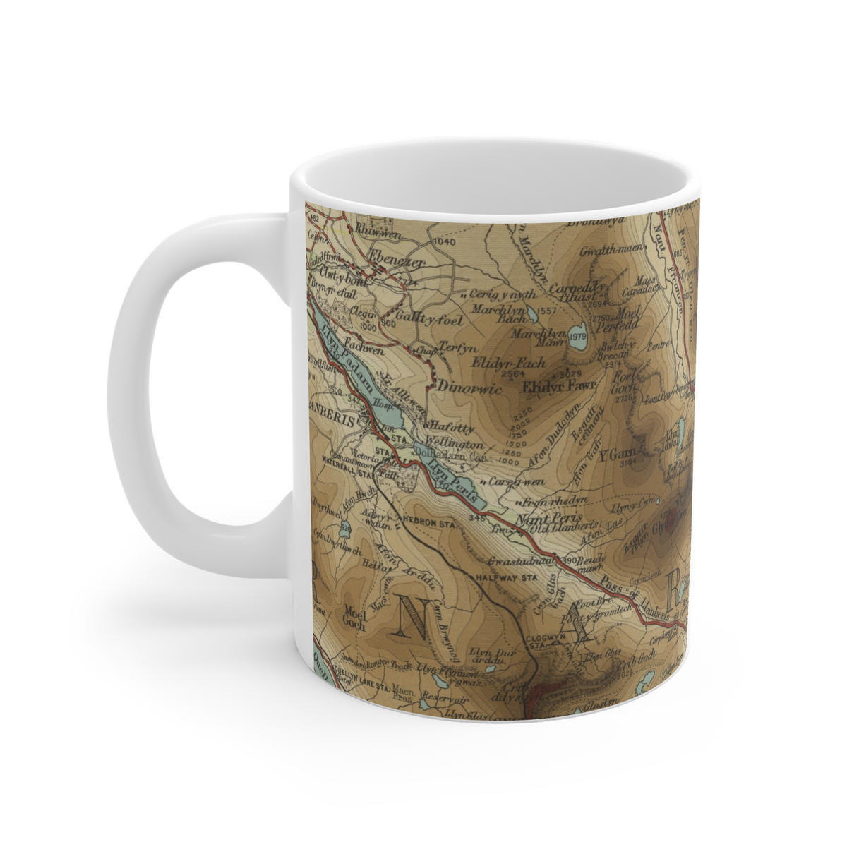 Tryfan historic map mug, Bartholomew Half-Inch, 1904
