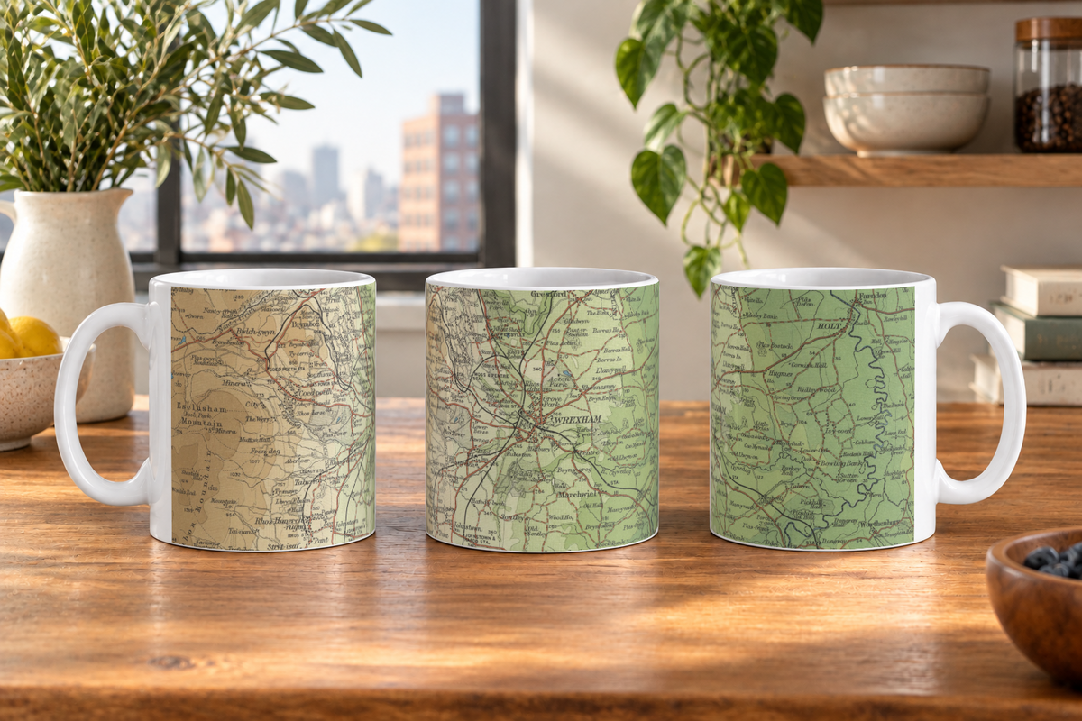 Wrexham historic map mug, Bartholomew Half-Inch, 1902