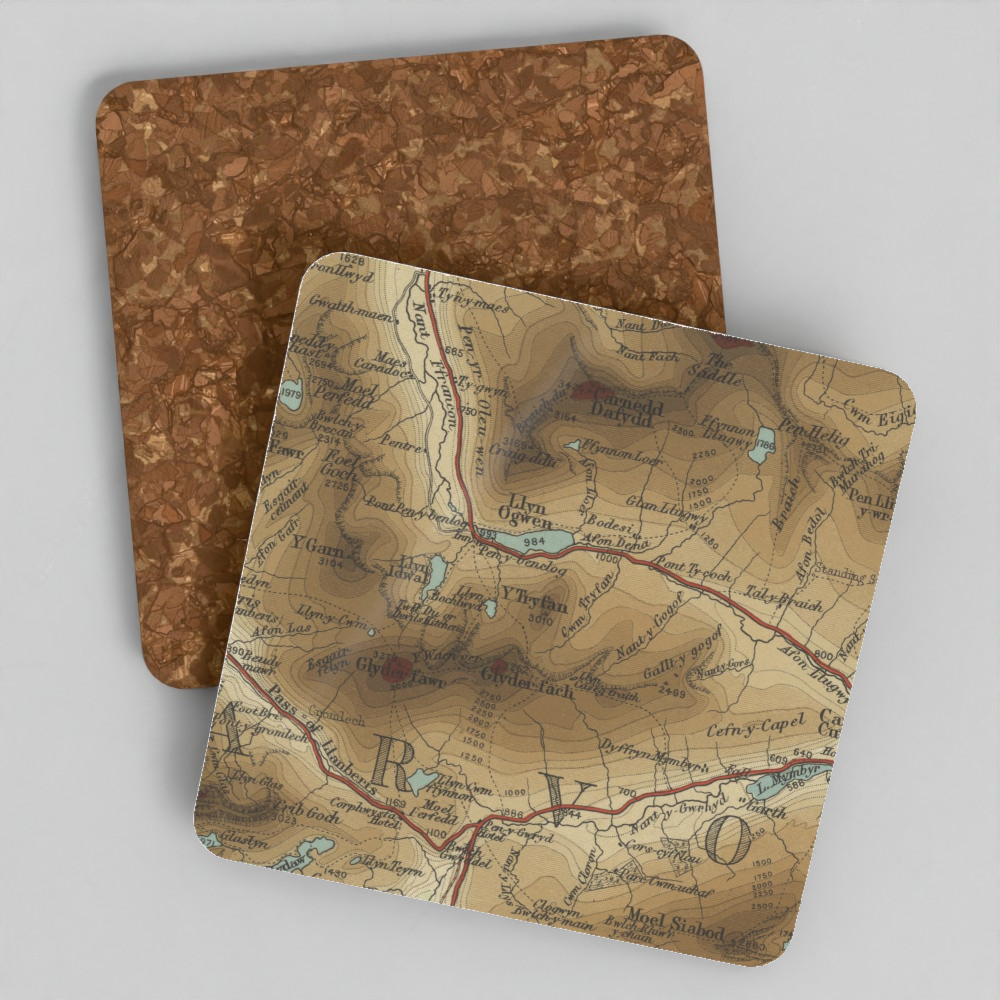 Tryfan historic map coaster, Bartholomew Half-Inch, 1904