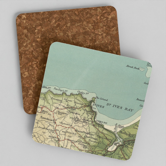 St Ives historic map coaster, Bartholomew Half-Inch, 1903